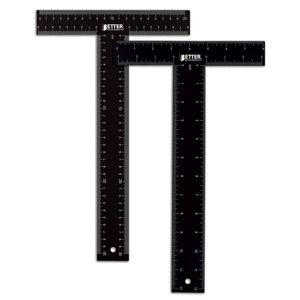 Better Office Products T-Ruler/T-Square, Double-Sided Carbon Steel, 12 inch, Black W/White Standard & Metric Markings, 2PK 00332